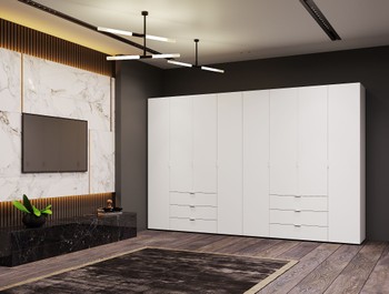 Распашной шкаф для одежды Гелар комплект Doros цвет Белый 4+4 ДСП 310х49.5х203.4 см (42002121)