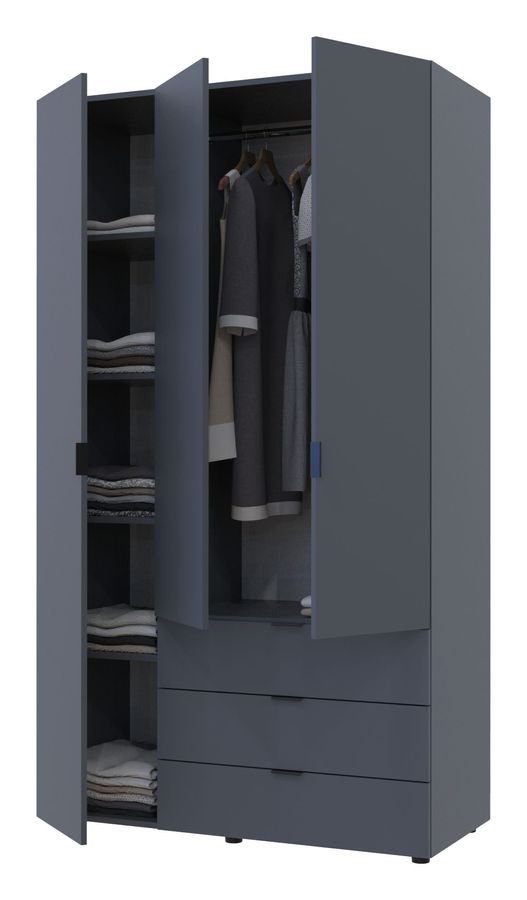 Распашной шкаф для одежды Гелар Doros цвет Графит 3 двери ДСП 116,2х49,5х203,4 (44900137)