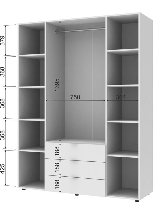 Распашной шкаф для одежды Doros Гелар цвет Белый 4 ДСП 155 х 49.5 х 203.4 см (42001022)
