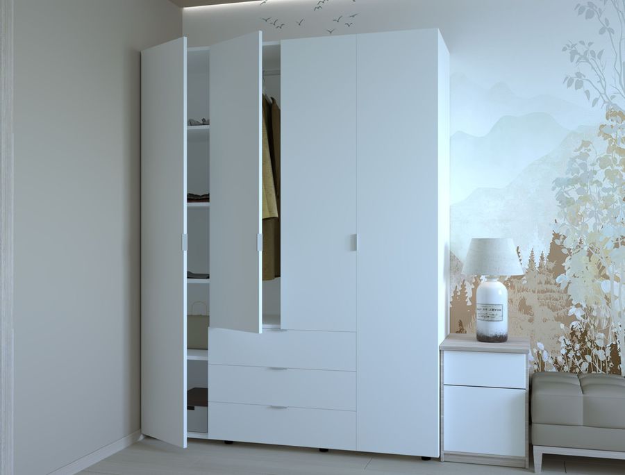 Распашной шкаф для одежды Doros Гелар цвет Белый 4 ДСП 155 х 49.5 х 203.4 см (42001022)
