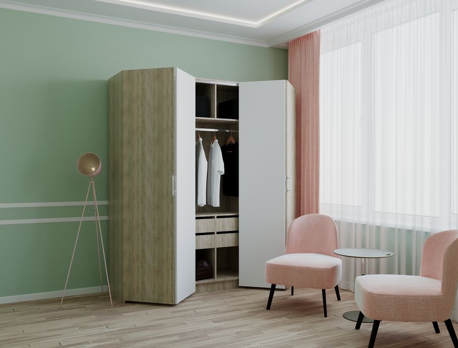 Распашной шкаф для одежды Норман Doros цвет Дуб Сонома / Дуб Сонома и белый 4 двери ДСП 200х54х220 (42005002)